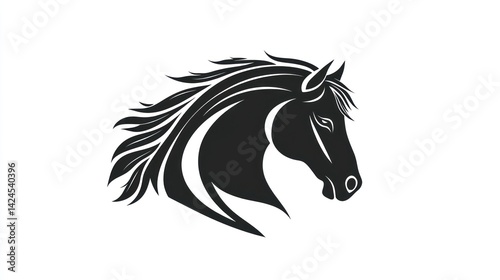 Elegant black horse head profile, white background, equestrian art, logo design photo
