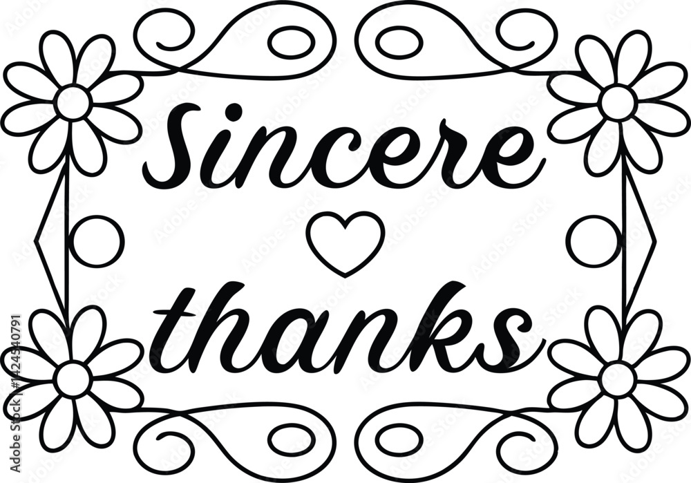 Sincere Thanks Script Text with Floral Design on Transparent Background Sincere Thanks Script Text with Floral Design on Transparent Background