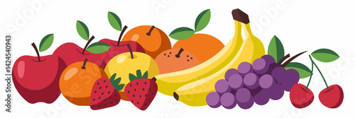 Vector illustration of a sheet with various fruits in a basket – Perfect for food packaging, healthy lifestyle content, or educational materials.