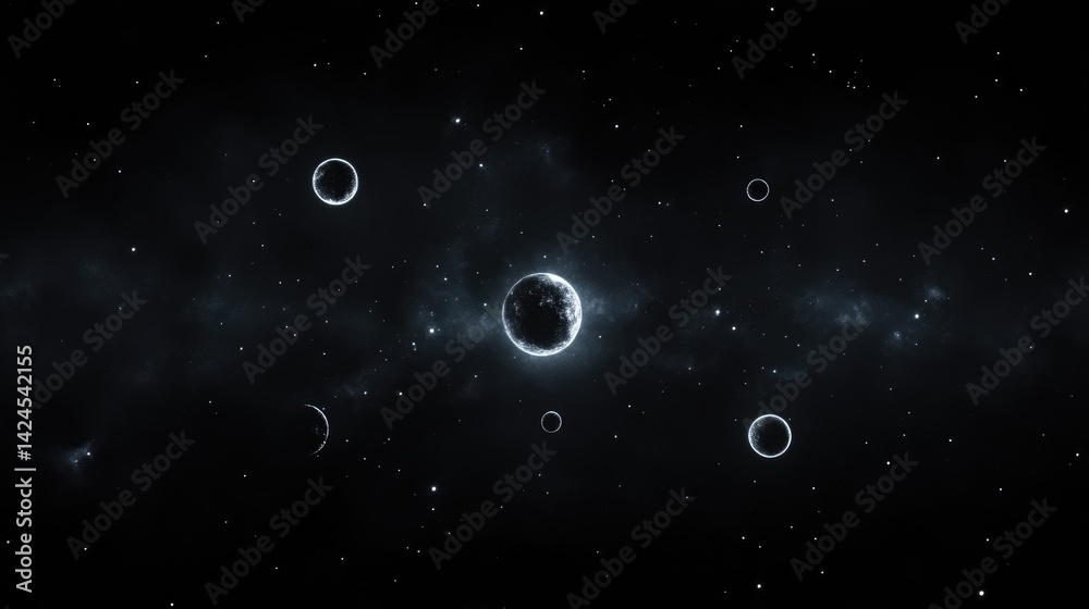 Fototapeta premium Cosmic expanse with orbiting celestial bodies
