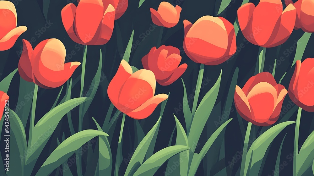 Obraz premium Red Tulips Spring Garden Bloom.