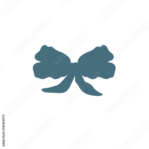 Cute hand drawn blue fancy bow knot silhouette isolated on white background. Pretty vintage coquette clipart. Vector illustration