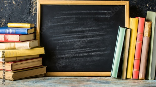 Obraz na płótnie Teachers Day Appreciation Banner with Books and Chalkboard Design w salonie