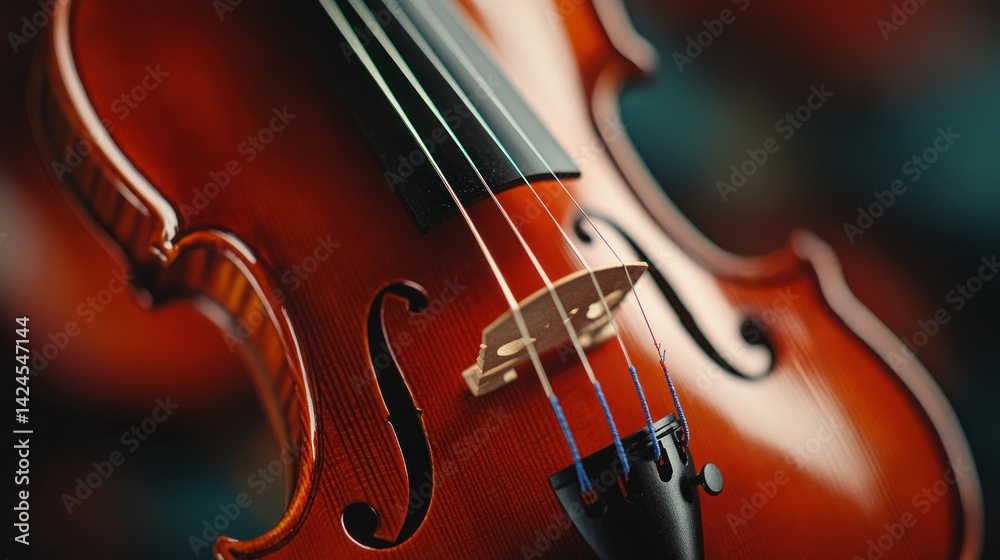 Fototapeta premium Close-up of a Polished Violin, Exquisite Detail and Rich Tone