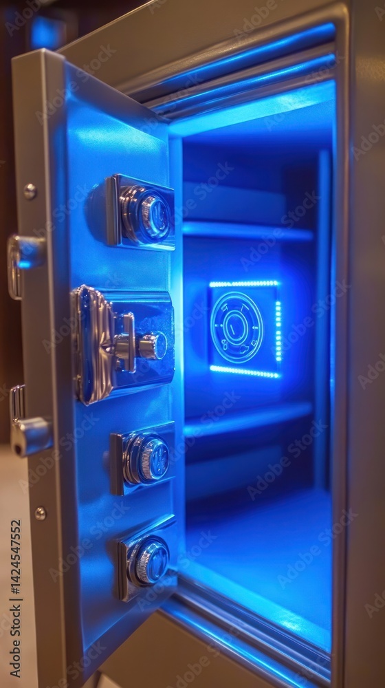 Fototapeta premium Illuminated Steel Safe: Security and Modern Design