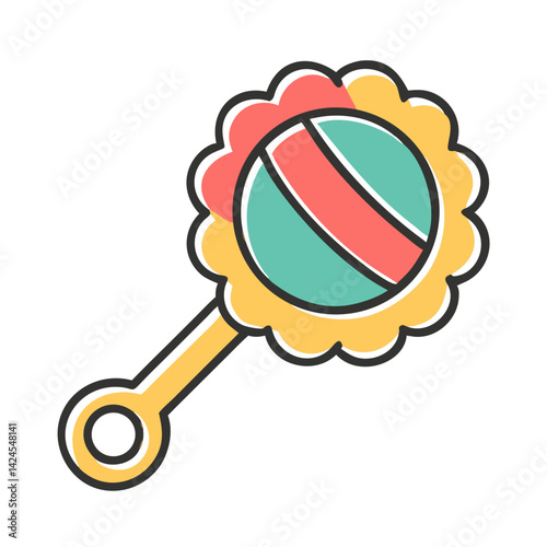 Baby rattle toy illustration in bright colors