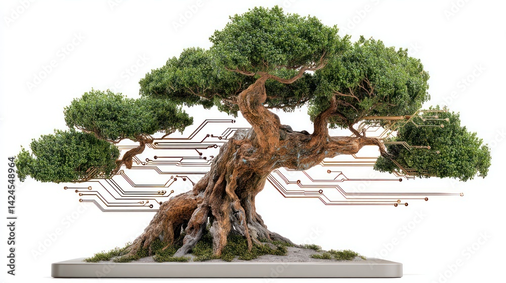 Fototapeta premium Digital bonsai tree symbolizes future growth and technology.