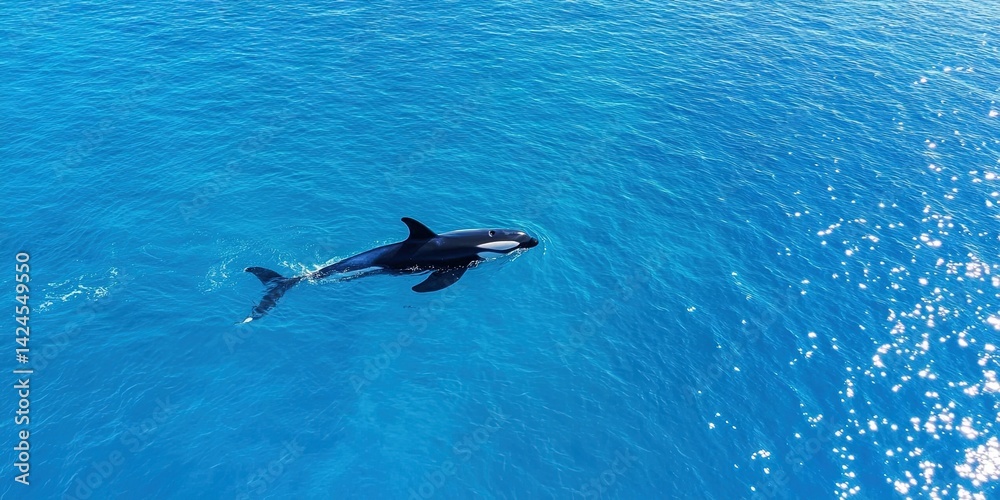 Fototapeta premium orca swimming under yacht 
