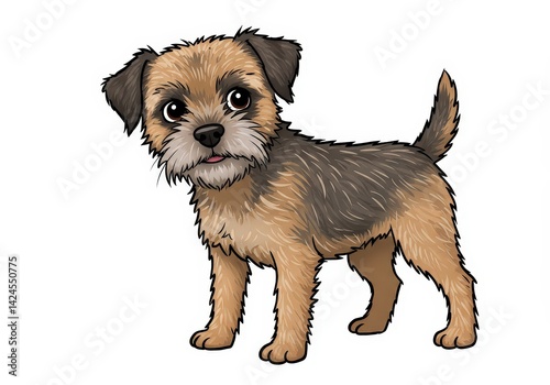 Cute cartoon Border Terrier dog with scruffy fur against white background