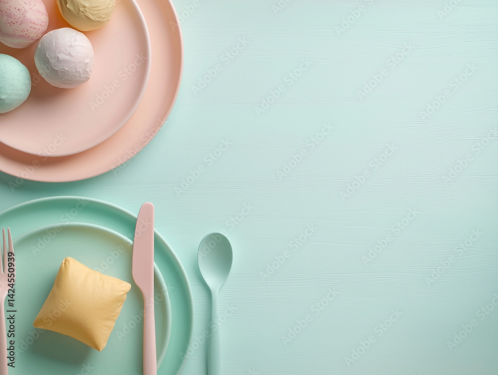 Fototapeta premium Pastel-colored dessert table with ice cream and playful decor