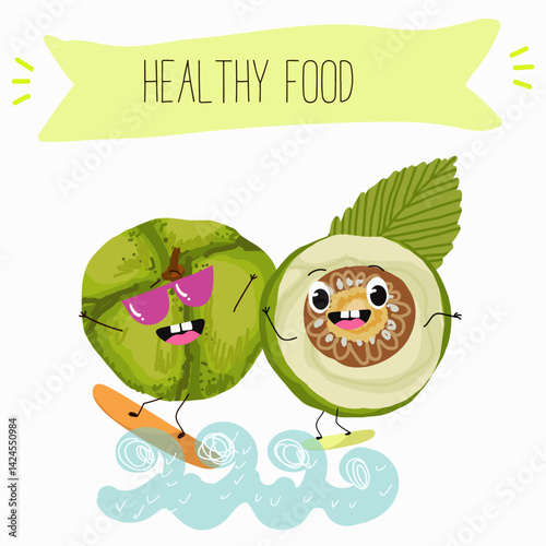 Dillenia indica, elephant apple. Natural vitamin antioxidant detox food collection. Vector hand drawn illistration.