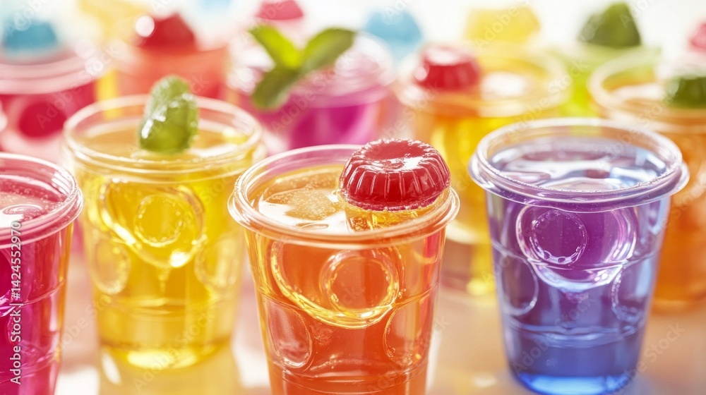 Colorful Jelly Shots in Clear Glasses for Fun Party Decor
