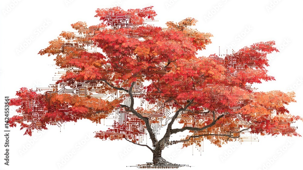 Autumnal splendor of a vibrant red and orange maple tree. Autumnal splendor of a vibrant red and orange maple tree.