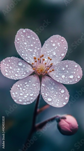Delicate Flower Close-Up with Water Droplets on Petals