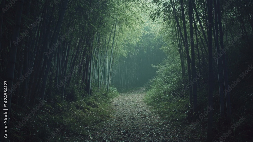 Fototapeta premium Serene Bamboo Forest Pathway in Tranquil Natural Space