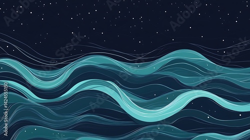 Night Sea Waves Abstract Design.