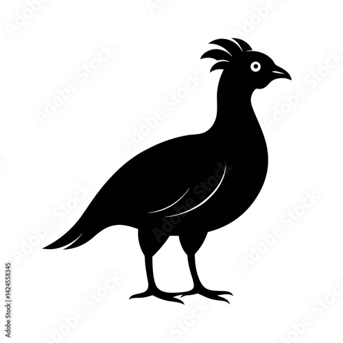 Black Vector Silhouette of Displaying Great Argus Bird on White Background