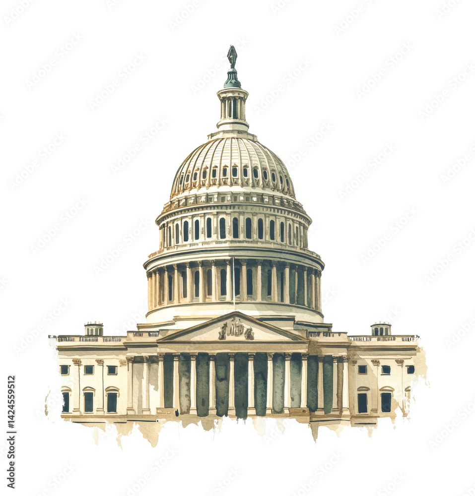 Obraz premium Iconic united states capitol building with classic architectural design, cut out - stock png.