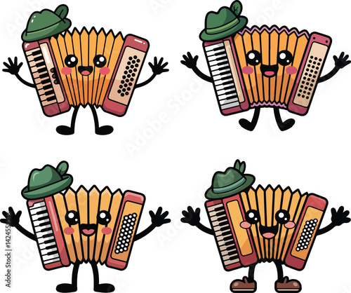 Cute Cartoon Accordion Character in Oktoberfest Costume Vector