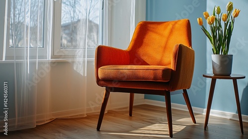 Repaired old furniture in cozy home corner symbolizing frugal living and upcycling lifestyle choices.
