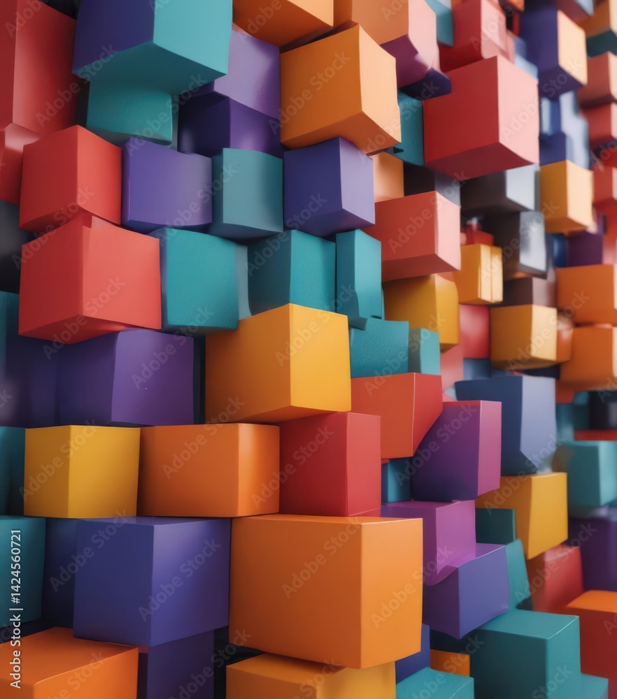 Obraz premium Interlocking geometric forms, bold color blocks, social, digital world