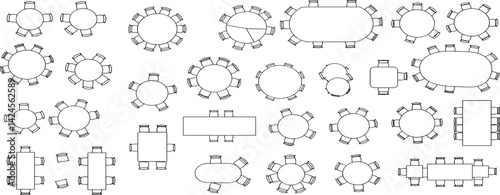 Office Furniture elements top view vector set. Kit for plan of office, house, apartment, workspace. Collection of Interior icon. Table, chair, sofa, plant. Symbol for interior design,