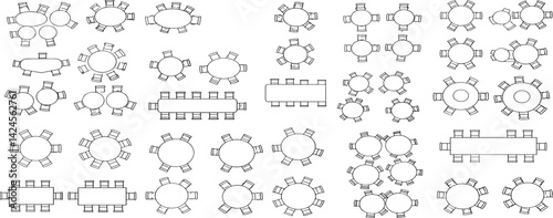 Office Furniture elements top view vector set. Kit for plan of office, house, apartment, workspace. Collection of Interior icon. Table, chair, sofa, plant. Symbol for interior design,