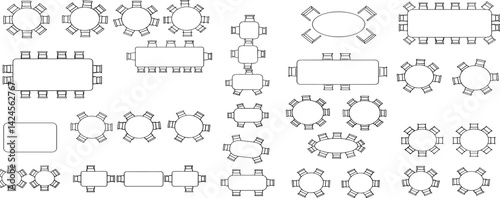 Office Furniture elements top view vector set. Kit for plan of office, house, apartment, workspace. Collection of Interior icon. Table, chair, sofa, plant. Symbol for interior design,