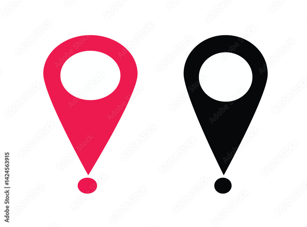 A modern logo design with two location pins, one bright pink and the other sleek black. A modern logo design with two location pins, one bright pink and the other sleek black.