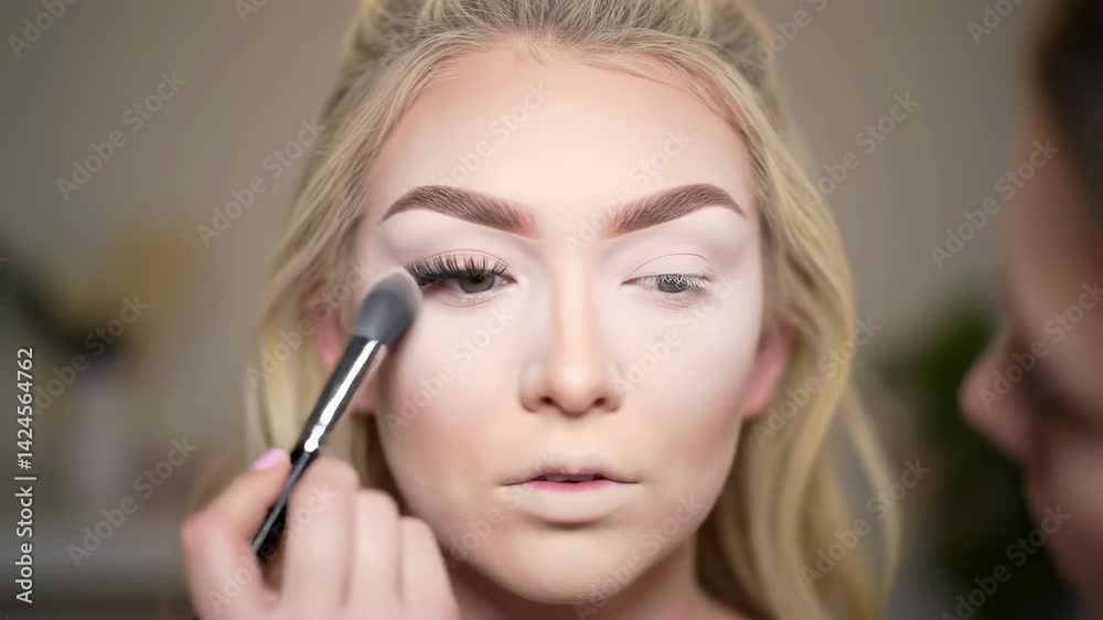 Unique asymmetrical makeup application showing expert techniques for creative looks in a modern studio setting