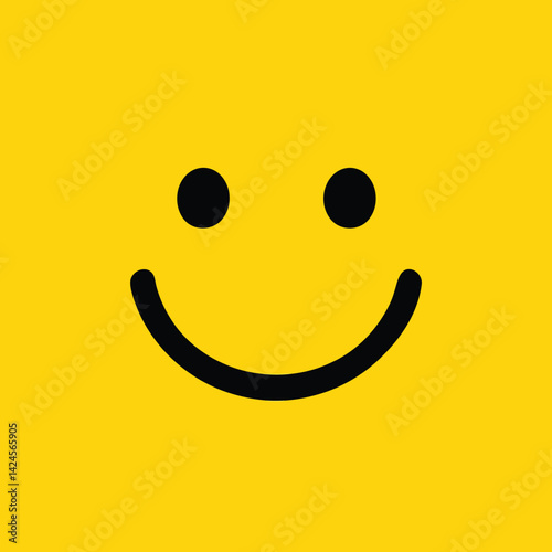 Minimalist Smiley Face Icon Yellow Background with Simple Black Line

