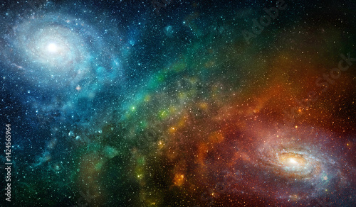 Fototapeta Naklejka Na Ścianę i Meble -  Space scene with galaxy. Panorama. Universe filled with stars, nebula and galaxy,. Elements of this image furnished by NASA.