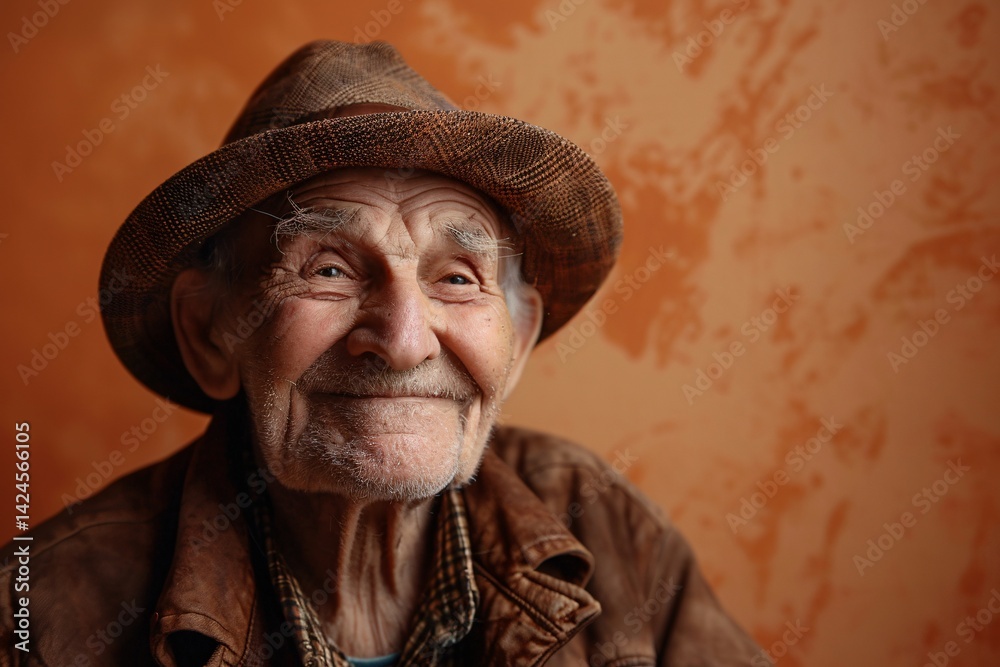 Portrait of a smiling elderly farmer with a weathered face, emanating knowledge and insight Portrait of a smiling elderly farmer with a weathered face, emanating knowledge and insight