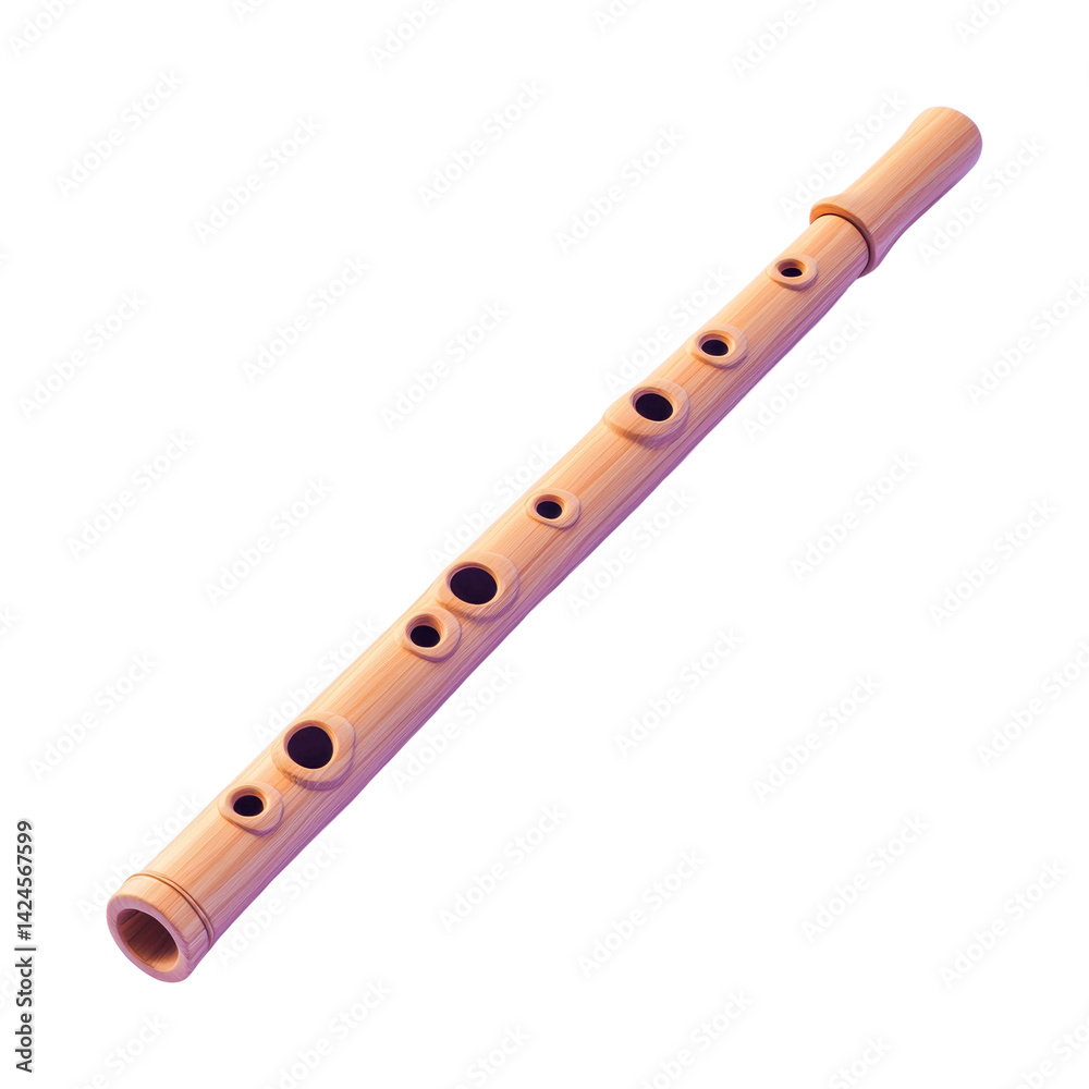 Naklejka premium Wooden wind flute with multiple finger holes for musical performance, cut out - stock png.