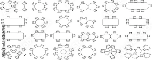 Office Furniture elements top view vector set. Kit for plan of office, house, apartment, workspace. Collection of Interior icon. Table, chair, sofa, plant. Symbol for interior design,