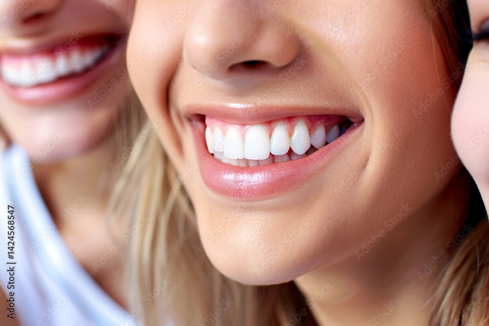 Obraz premium Three young women are showing their perfect white teeth while smiling