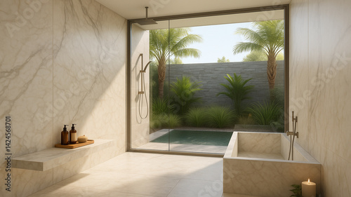 Quiet Luxury Walk-In Shower with Outdoor Garden View