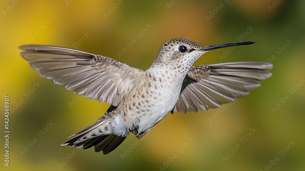 Fototapeta premium Hummingbird in flight, wings spread