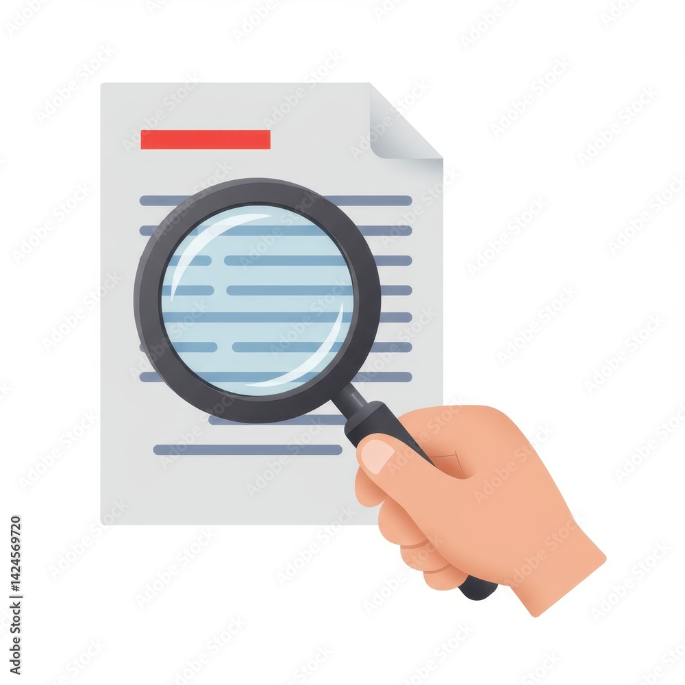 Document with magnifier in hand isolated on transparent background Document with magnifier in hand isolated on transparent background