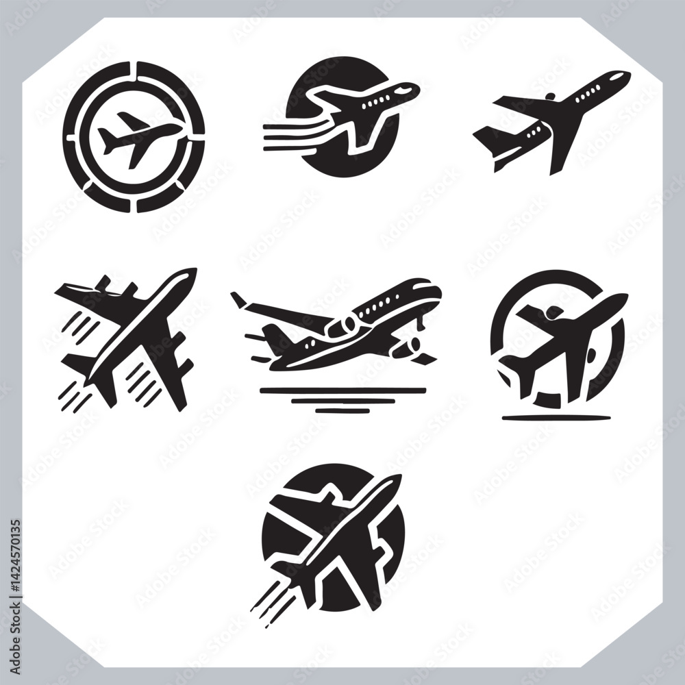 Digital Airplane Silhouettes Graphic Symbol for Web and Mobile UI Design