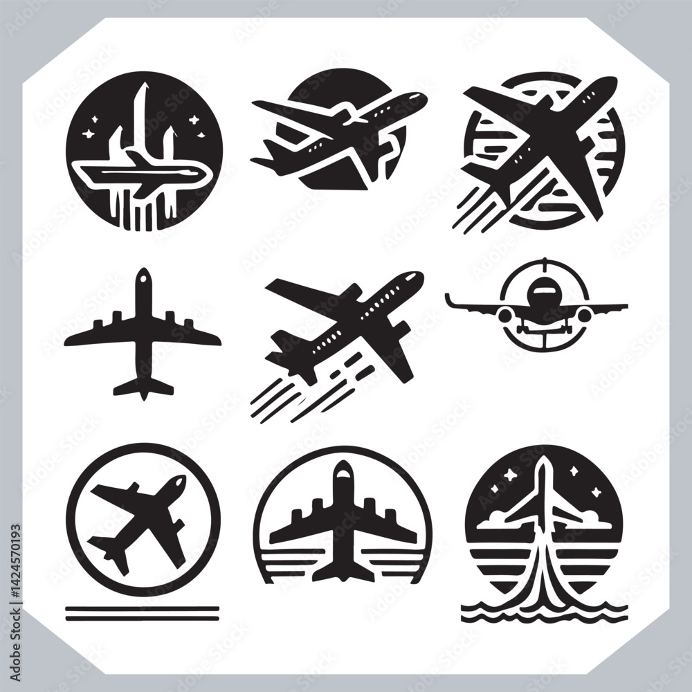 Digital Airplane Silhouettes Graphic Symbol for Web and Mobile UI Design