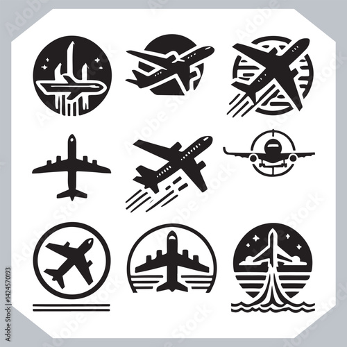 Obraz na płótnie Digital Airplane Silhouettes Graphic Symbol for Web and Mobile UI Design w salonie