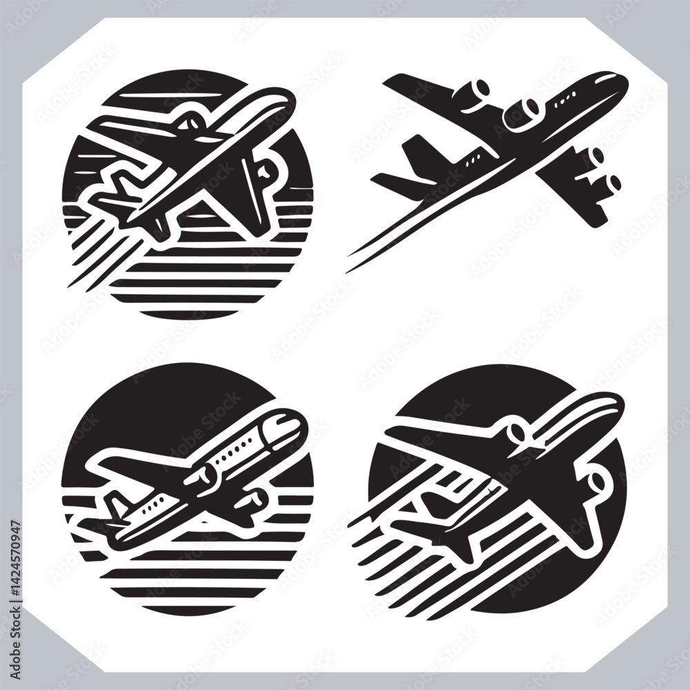 Minimal Airplane Silhouettes Icon for Tourism and Transport Website Design