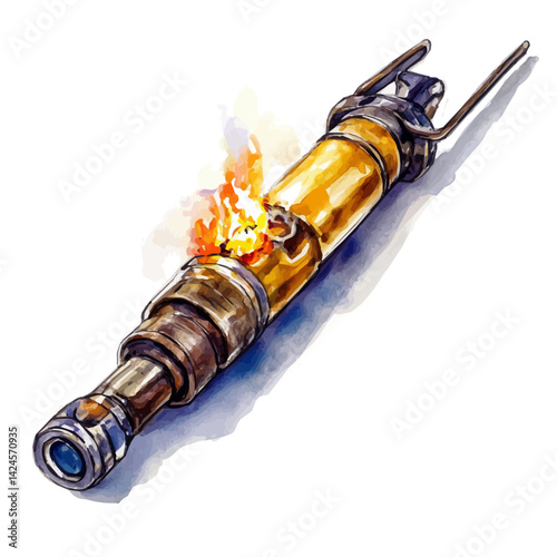 Welding torch, watercolor illustration, isolated on a white background.

