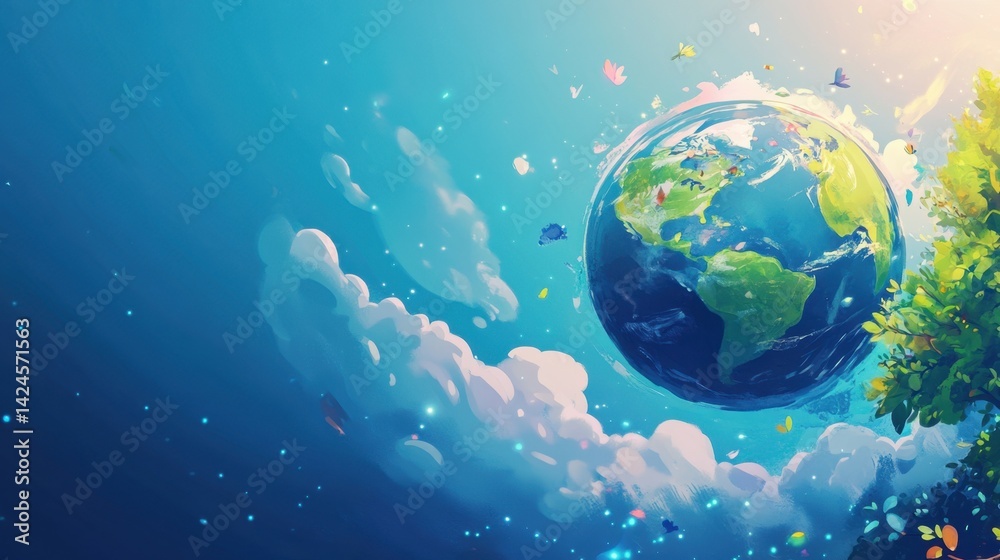 World environment and earth day concept with globe, nature and eco friendly environment. Generative AI World environment and earth day concept with globe, nature and eco friendly environment. Generative AI