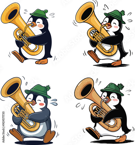 Cartoon Penguin Playing Tuba Clipart – Funny Musical Animal Illustration