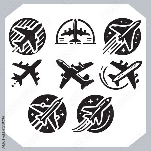 Obraz na płótnie Minimal Airplane Silhouettes Icon for Tourism and Transport Website Design w salonie