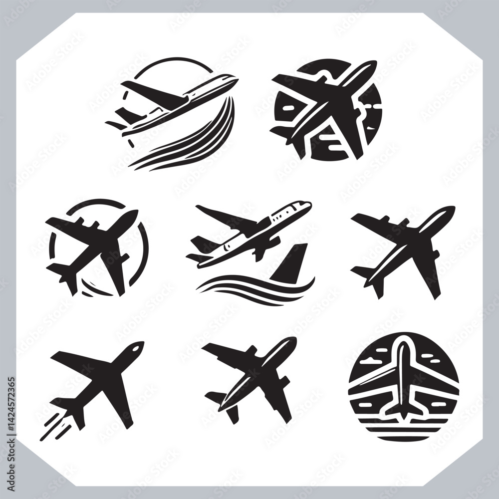 Minimal Airplane Silhouettes Icon for Tourism and Transport Website Design