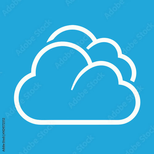 Simple cloud icon, minimalist design, white outline, sky blue background,