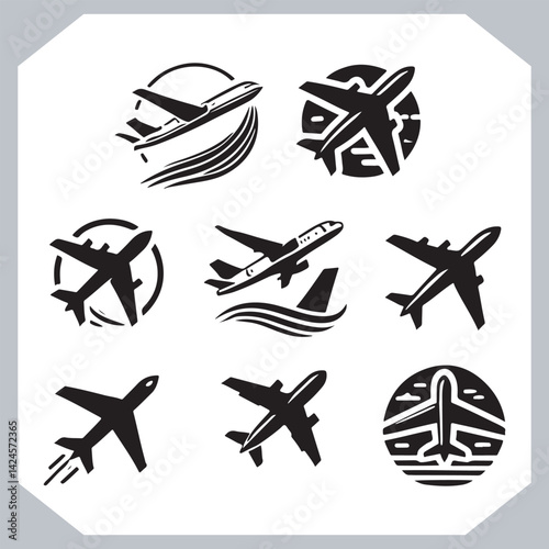 Obraz na płótnie Minimal Airplane Silhouettes Icon for Tourism and Transport Website Design w salonie